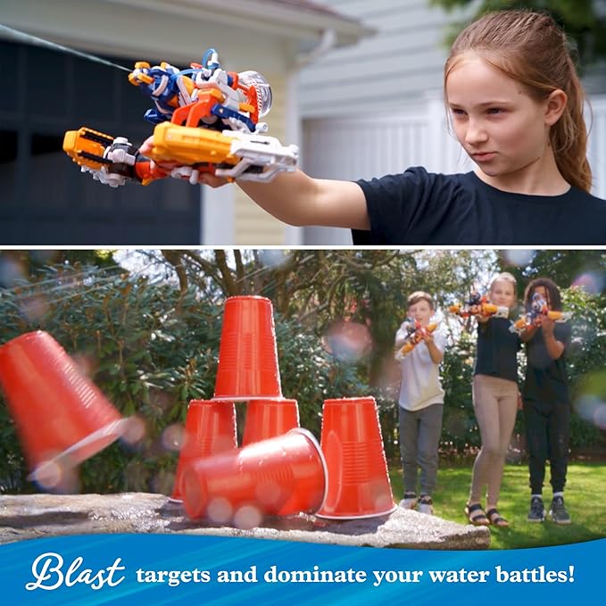 Thames & Kosmos Mega Cyborg Hydro Blaster STEM Experiment Kit, Toy of The Year Finalist - Build a Wearable Hydraulic-Powered Water Toy & Gripper, Shoots Water Up to 20 Feet, Transforms Into 5 Models
