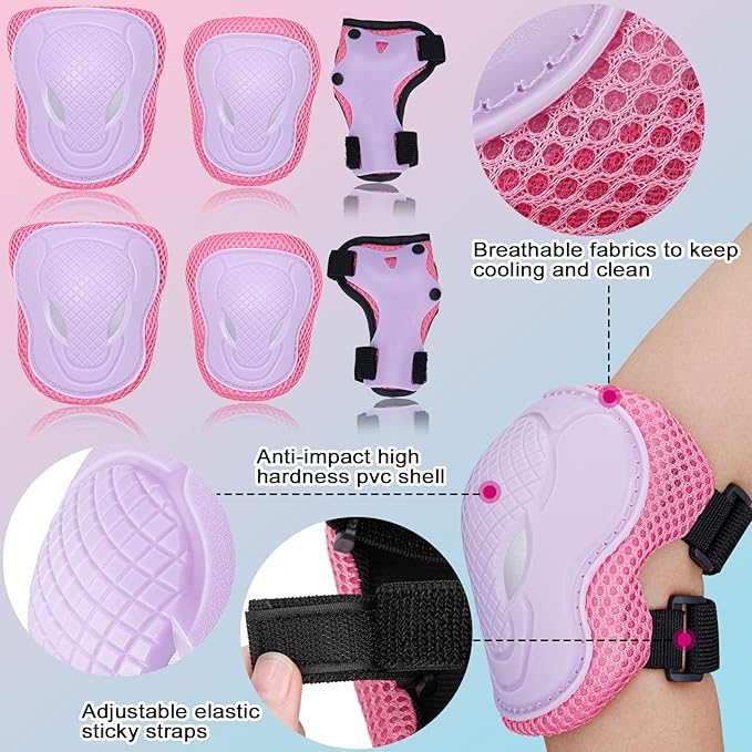 Kids Bike Skateboard Helmet Pad Set,Toddler Cyling Protective Gear Knee & Elbow Pads Wrist Guards for 5-8-10-12-14-16 Years Girls Boys Bicycle Scooter Roller Skate Inline Skating Rollerblading