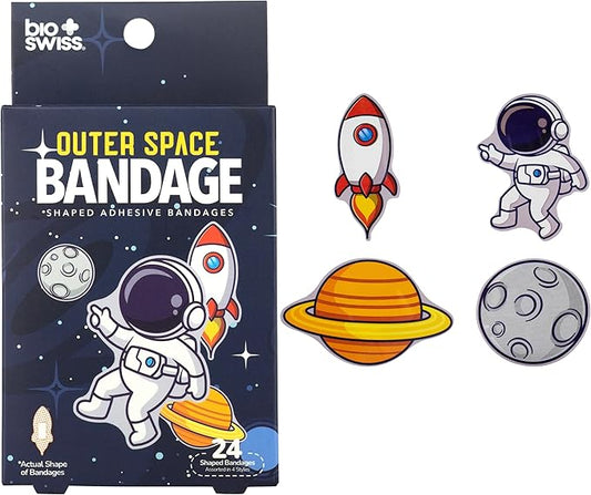 BioSwiss Bandages, Outer Space Shaped Self Adhesive Bandage, Latex Free Sterile Wound Care, Fun First Aid Kit Supplies for Kids and Adults, 24 Count