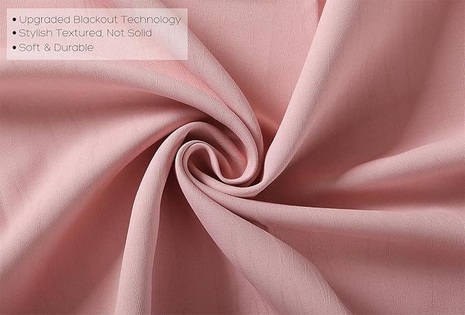 MIUCO Blackout Curtains Room Darkening Textured Grommet Window Curtains for Nursery Curtains 2 Panels 52x95 Inch Pink