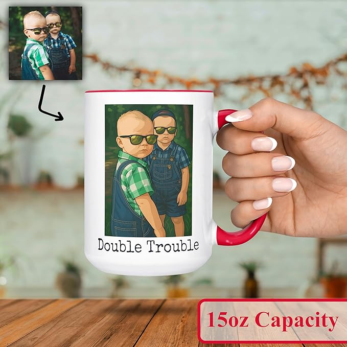 Personalized Coffee Mug, Custom Drawing Portrait Gift, Funny Customized Coffee Gift for Men & Women, Custom Mugs with Pictures, Red 15oz Customized Ceramic Tea Cup