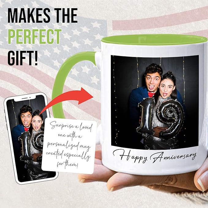 Custom Mug Upload Your Picture Personalized Coffee Mug with Photo Text Name Customized Cup Unique Ideas Gifts for Men Women Mom Dad Girlfriend Boyfriend Friend Family (Green, 15oz)