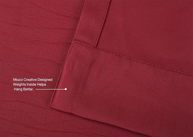 MIUCO Room Darkening Textured Grommet Curtains Blackout Curtains for Window Treatment 2 Panels 52x84 Inch Long Burgundy