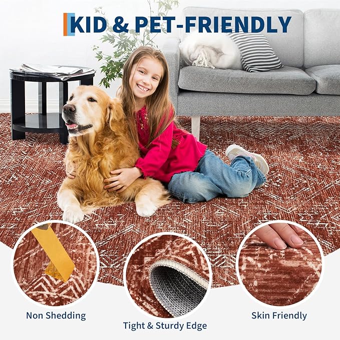 COZYLOOM 5x7 Area Rug for Bedroom Machine Washable Area Rugs Modern Abstract Carpet with Non Slip Backing Geometric Stain Resistant Foldable Indoor Mats for Living Room, Dining Room, Red