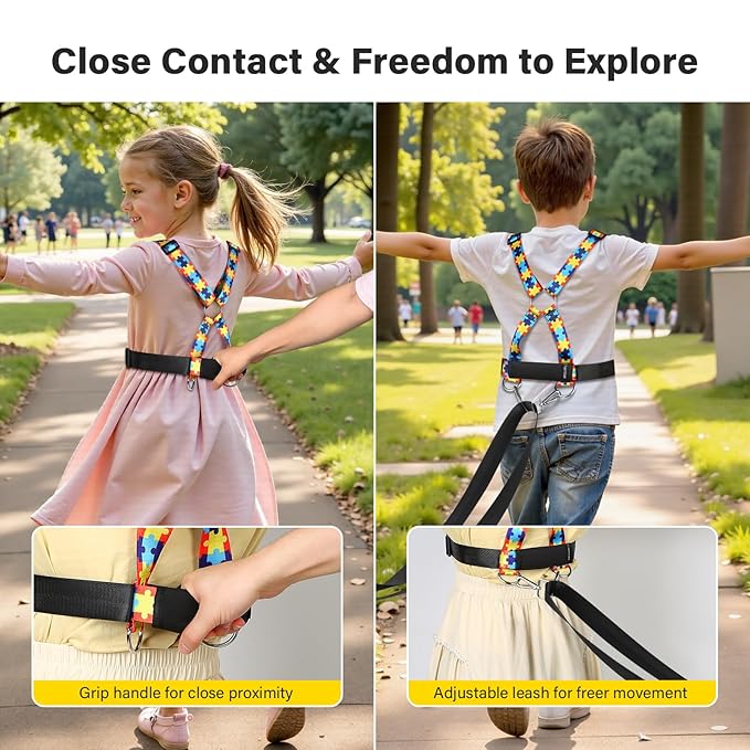 Safety Harness Leash for Kids with Autism, Special Needs and Older Children Ages 3-6 | Adjustable Walking Harness with Grab Handle and Tether | Keep Active ADHD/ASD Autistic Kids Safe