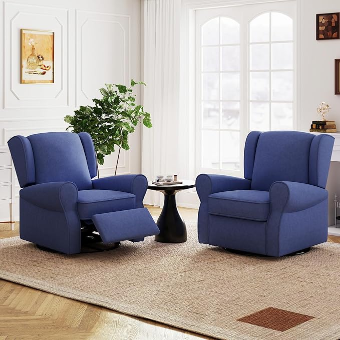 Swivel Rocker Recliner Chair, Nursery Glider Chair, Nursery Rocking Chairs, Manual Reclining Chair, Blue