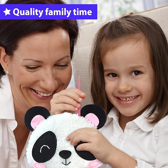 KRAFUN Panda Animal Sewing Kit for Kids Beginner My First Art & Craft, Includes Panda Doll Stuffed Animal, Instructions & Plush Felt Materials for Embroidery, Age 7 8 9 10 11 12