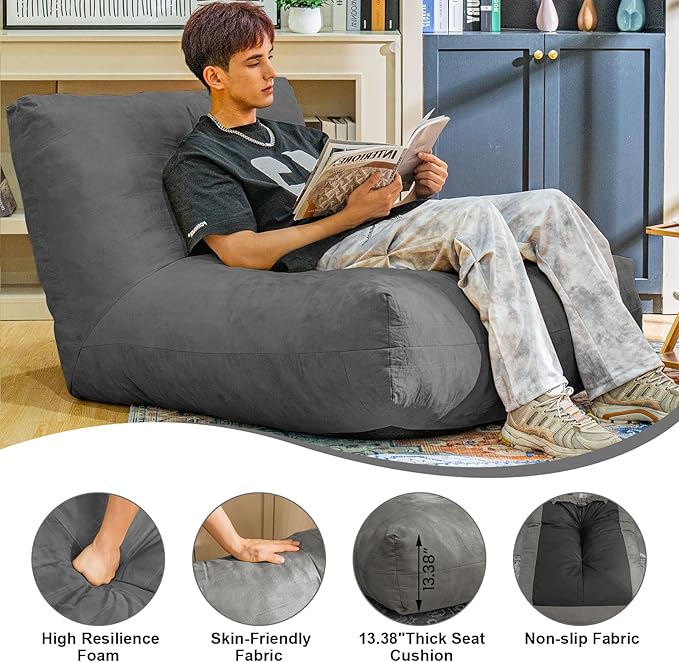 Bean Bag Chair Lazy Bean Bag Sofa, Floor Beanbag Chairs with Stuffed High-Density Foam, Memory Foam Bean Bag Sofa for Living Room, Bedroom and Office