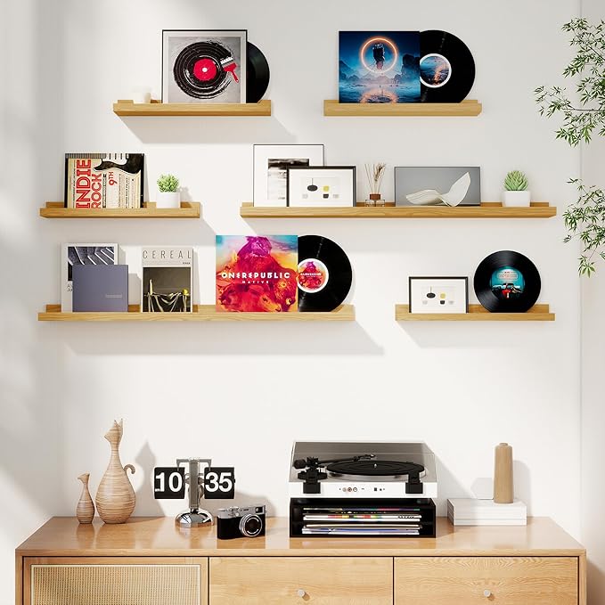 Axeman Picture Ledge Shelf, Floating Shelves for Wall Decor Storage Set of 6, 48 inch Floating Wall Mounted Shelves, Shelves with Lip for Living Room, Bedroom, Nursery, Bathroom, Kitchen, Oak