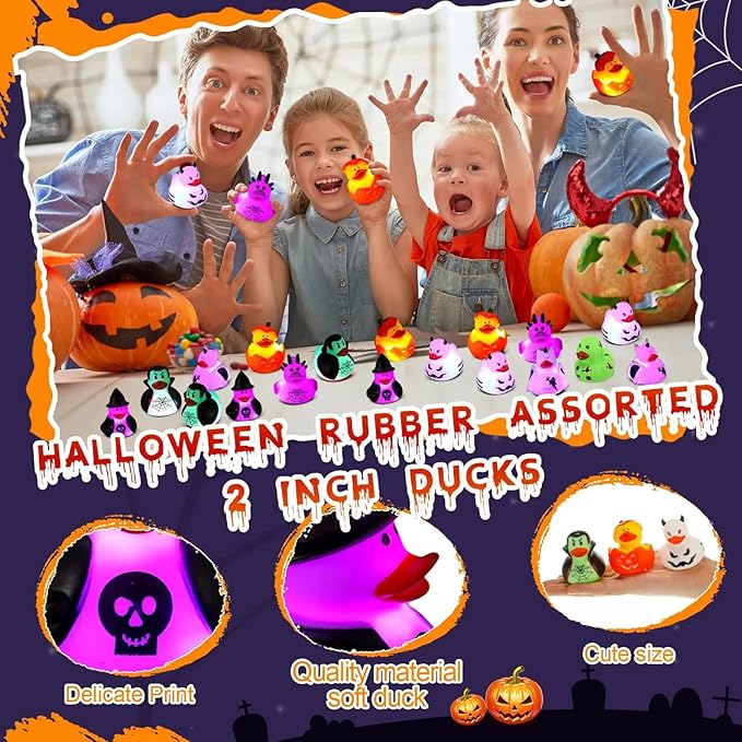 Halloween Rubber Duckies in Bulk Glow in The Dark Rubber Ducks Light up Halloween Mini Duckies Bath Toys for Halloween Party Favor Decor Pool Bathtub Baby Shower Toy Gifts for Kids (24)