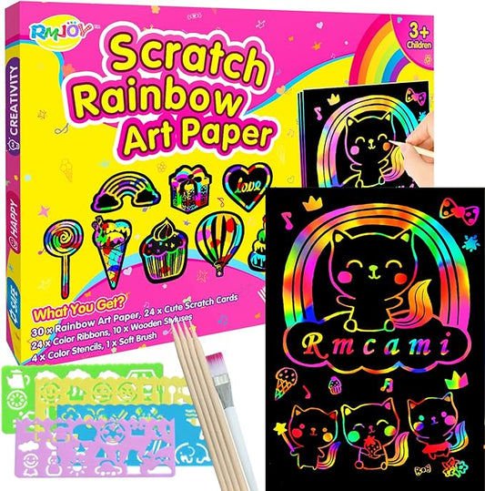Rainbow Scratch Paper Art for Kids: 60PCS Magic Arts Crafts Gifts Toys for Girls Boys Ages 4 5 6 7 8 9 Games Activities for Birthday Family Valentines Christmas Stocking Stuffers Easter