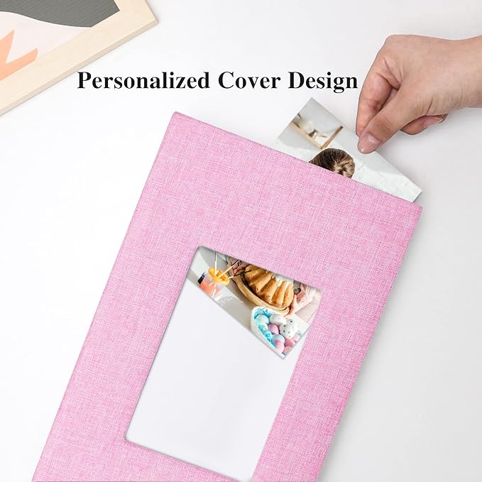 Vienrose Linen Photo Album 300 Pockets for 4x6 Photos Fabric Cover Photo Books Slip-in Picture Albums Wedding Baby Pink