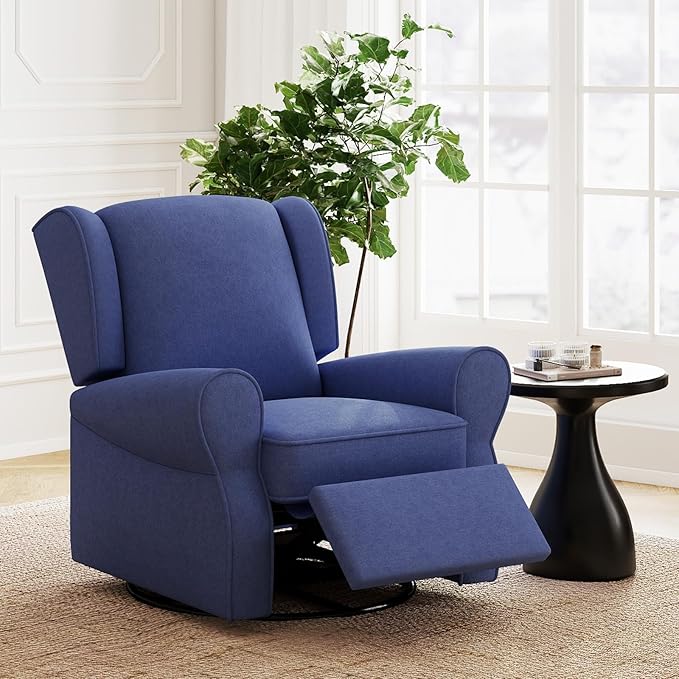 Swivel Rocker Recliner Chair Set of 2, Nursery Glider Chair, Nursery Rocking Chairs, Manual Reclining Chair, Blue