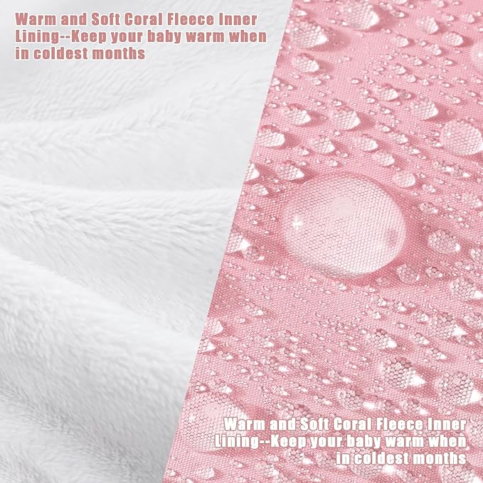 Yoofoss Stroller Cover for Winter, Toddler Stroller Footmuff Universal for Most Stroller, Water Resistant Warm Coral Baby Stroller Bunting Sleeping Bag Pink