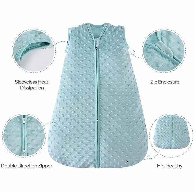 JELLYMONI Fleece Baby Sleep Sack 6-12 Months, 1.5 Tog Warm Winter Baby Wearable Blanket with Plush Dots and 2-Way Zipper, Cotton Toddler Sleep Sack