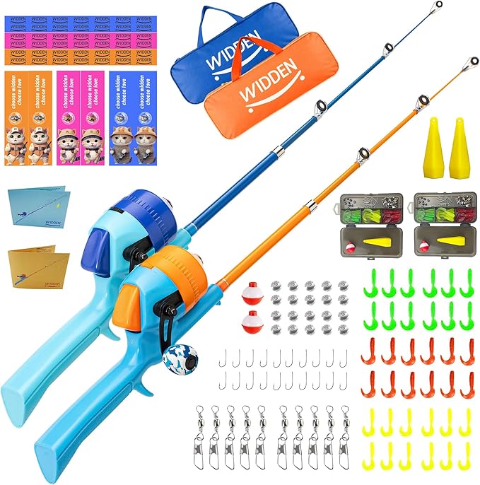 Kids Fishing Pole, Telescopic Fishing Rod, Toddler Collapsible Fishing Rod and Reel Combo with Tackle Box, Fishing Line, Bobber, and Soft Lures for Boy, Girl, Youth, Beginner, Over 4 Years Old