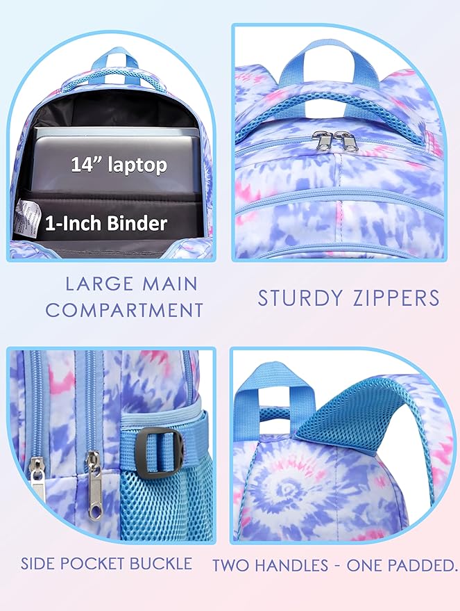 BLUEFAIRY Kids Backpack for Girls Elementary Primary Middle School Bags for Aged 8-10 for Teens Childs Bookbags Back to School Book Bags Cute Mochilas para Niñas Tie-dye Violet