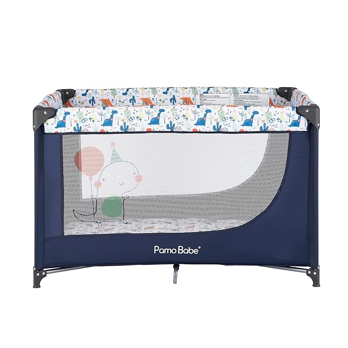 Pamo Babe Travel Foldable Portable Bassinet Baby Infant Comfortable Play Yard Crib Cot with Soft Mattress Breathable Mesh Walls, and Carry Bag Blue