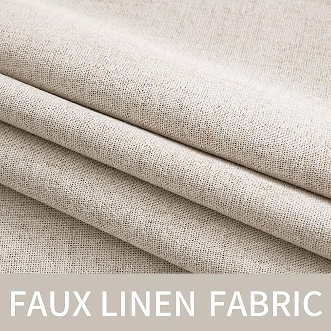 MIULEE 100% Blackout Linen Textured Curtains for Bedroom Solid Thermal Insulated Natural Grommet Room Darkening Curtains & Drapes Luxury Decor for Living Room Nursery 52 x 84 Inch (2 Panels)