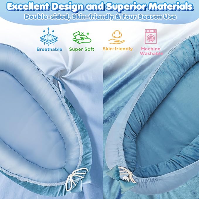 Baby Lounger - Baby Lounger for Newborn 0-24 Months, Breathable & Soft Cotton and Velvet Cover Baby Nest, Portable Tummy Time Lounger for Home and Travel, Ideal Baby Essentials & Shower Gifts