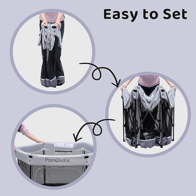 Pamo Babe Baby Playpen with Sun Protection Canopy - Indoor & Outdoor Play Yard for Babies and Toddlers - Baby Tent with Zipper Door