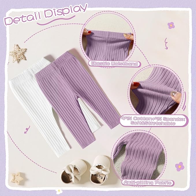 Newborn Toddler Baby Girl Pants Leggings Ribbed Straight Flare Infant Girl Pants Leggings Bell Bottoms 5 Packs