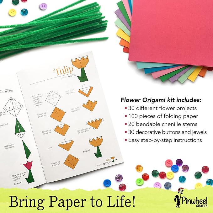 Pinwheel Crafts Origami Papers Kit - Multicolor Flower Origami Kit for Kids,Teens and Adults Ages 6 7 8 9 10 11 12+, Arts and Paper Crafts for Kids 150 Pcs - Fun Foldable Gift
