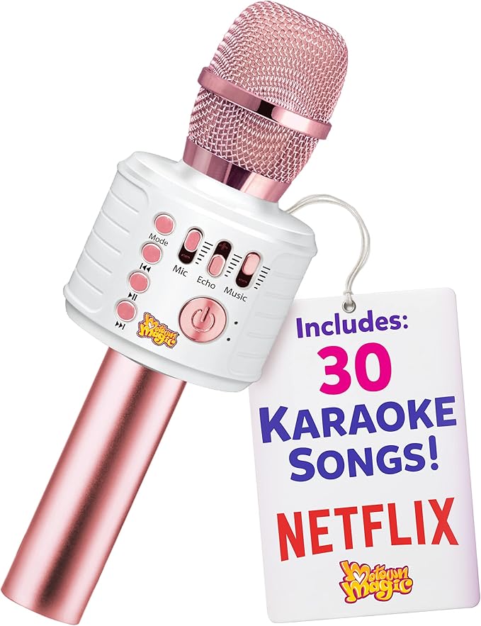 Move2Play, Kids Karaoke Microphone | Includes Bluetooth & Pre-Loaded Songs | Birthday Girls Present for All Ages, 2, 3, 4, 5+ Year Old Girls, Boys & Toddlers (Pink)