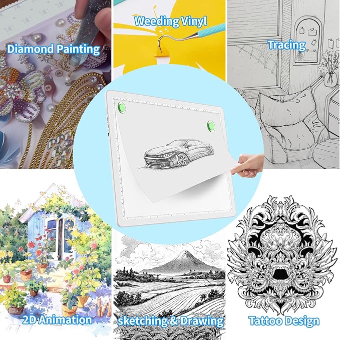Phylosal Magnetic A3 Light Pad with Bag, Super Bright Light Box with Side Button, Diamond Art Light Board, Lightbox for Tracing and Drawing, USB Power Light Table for Sketching, Weeding Vinyl (White)