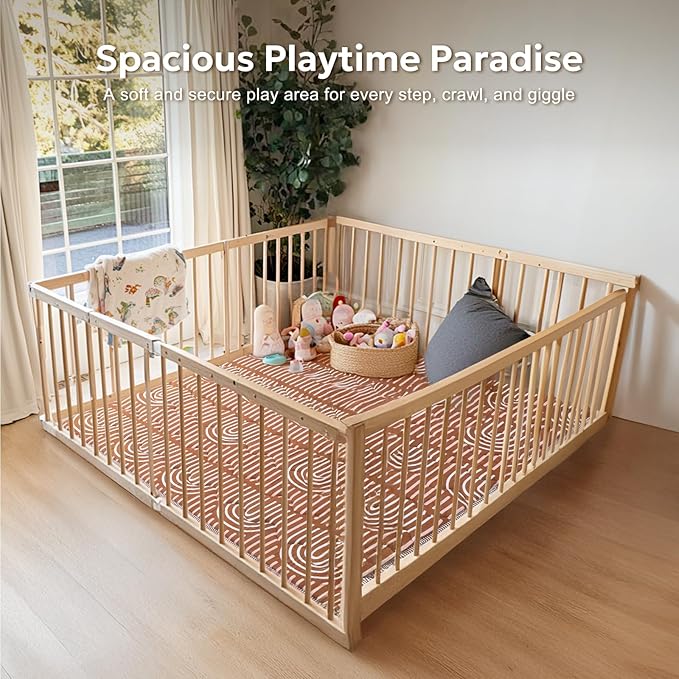 Soft Thicker Baby Mat for Floor 50"x50", Non-Slip Baby Play Mat, Easy to Clean 50x50 Playpen Mat, Portable Playmat, Crawling Mat for Infants, Babies, Toddlers, Activity Mat, Rainbow, Brown