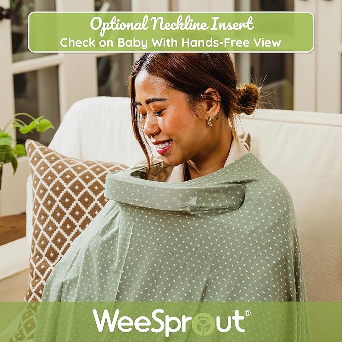 WeeSprout Nursing Cover for Breastfeeding, Soft & Breathable Nursing Poncho, Neck Insert for Hands-Free View, Machine Washable & Dryer Safe Feeding Cover Up