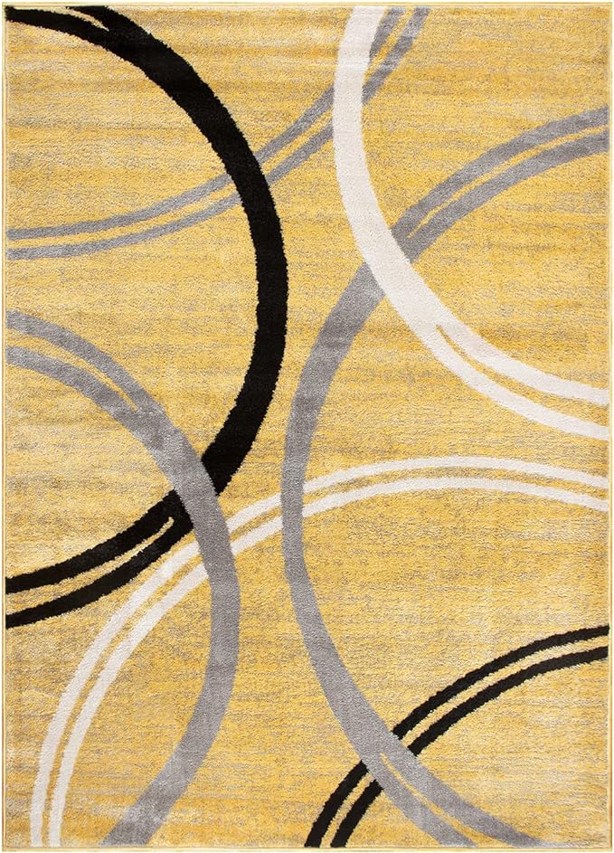 Rugshop Modern Wavy Circles Design Area Rug 8'8" x 12' Yellow