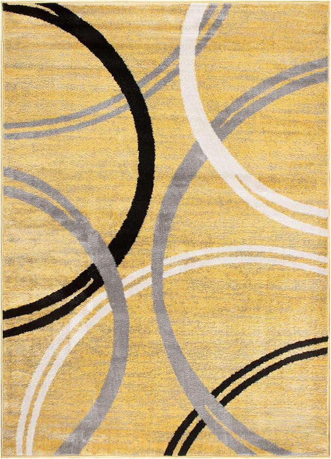 Rugshop Modern Wavy Circles Design Area Rug 7'10" x 10'2" Yellow