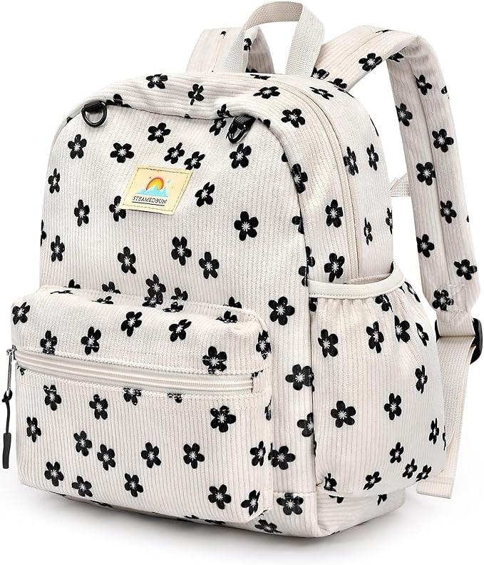 STEAMEDBUN Corduroy Toddler Backpack for Girls 2-4: Kids backpack for Boys Girls - 12 inch Preschool Kindergarten Backpacks - Flower
