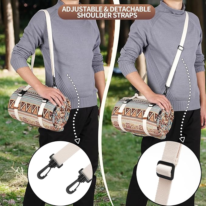 G GOOD GAIN Picnic Blankets Outdoor - Waterproof Outdoor Rug with Shoulder Carry Strap | Machine Washable Picnic Mat with Sandproof Backing for RV, Balcony, Camping, Hiking, Concerts (Orange, 9' x 6')