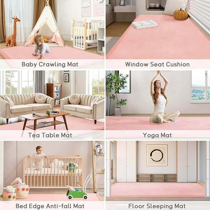 Baby Play Mat for Floor Tummy Time Mat Nursery Rug Muscle Mat Area Rug Playroom Rug Tatami Mat 6'7"x5'11" Memory Foam 1.3" Thick Crawling Mat for Babies,Toddlers, Infants, Kids,Floor Mat(Pink)