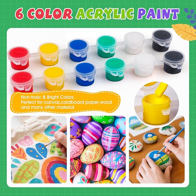 ESRICH 24 Set Mini Acrylic Paint Kit,5in Mini Stretched Canvas with 7.5in Easel,Acrylic Paint Strips,Paint Palettes,Painting Brushes, Small Canvas and Easel Set for Kids Artists Beginner,Gift