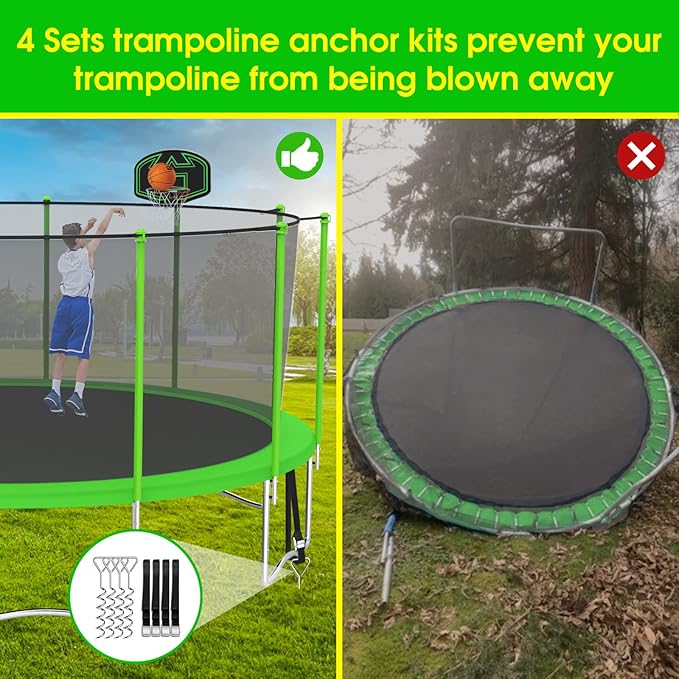 SKYUP Tranpoline 1500LBS 16 15 14 12 10 8 FT Tranpoline for 7-10 Kids and Adults, Windproof Outdoor Tranpoline with Enclosure Net, Basketball Hoop, Easy to Install & Last Long - ASTM Approved