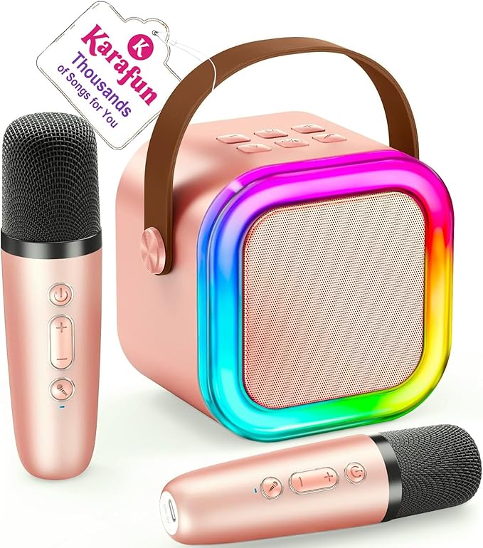 IROO Mini Karaoke Machine for Kids, 2025 TOP Toys Birthday Gifts Ideas for Girls Ages 4, 5, 6, 7, 8, 9, 10, 12+ Years Old, Portable MP3 Player with 2 Wireless Mics for Party