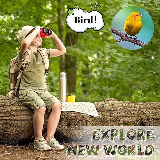 25 Pack Binoculars for Kids 6+ Years Old, with Compass and Neck String Toddler Toy Binoculars Gift Set for Camping Adventure, Party Favor, Red, Yellow, Camo, Green, Blue