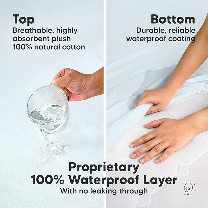 Waterproof Crib Mattress Protector Cover Fitted - 2-Pack Quiet Baby Crib Mattress Pad Sheets, 52" x 28" Soft Quilted Cotton Baby Sheet, Machine Washable, Easy Fit, Durable (Glacier/Quin)