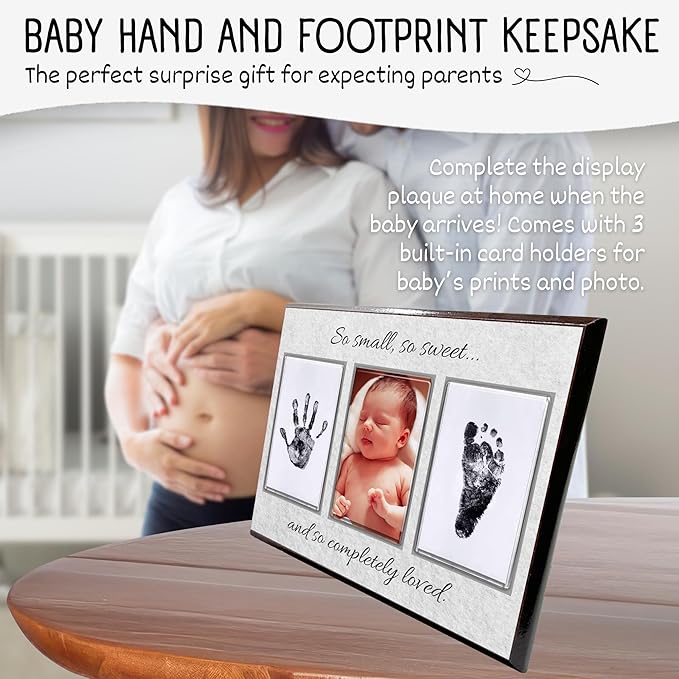 Baby Hand and Footprint Kit with Photo & Birth Details, Inkless Hand and Footprint Kit, Newborn Keepsake Plaque, Baby Shower Gifts (STYLE 2 (Baby Shower) (So Small, So Sweet))