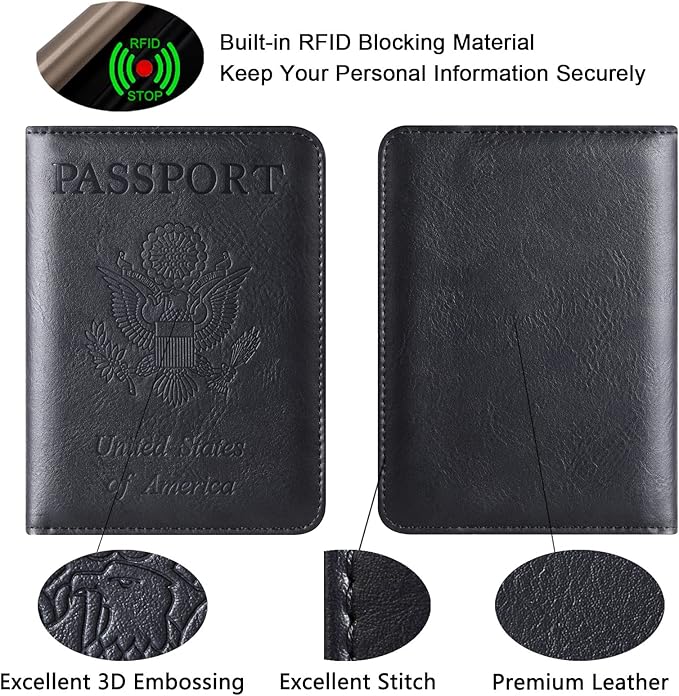 Passport Holder Cover Wallet Travel Essentials Leather Rfid Blocking Case Vacation Luggage Must Haves Travel Accessories for Men Women (116#Black)