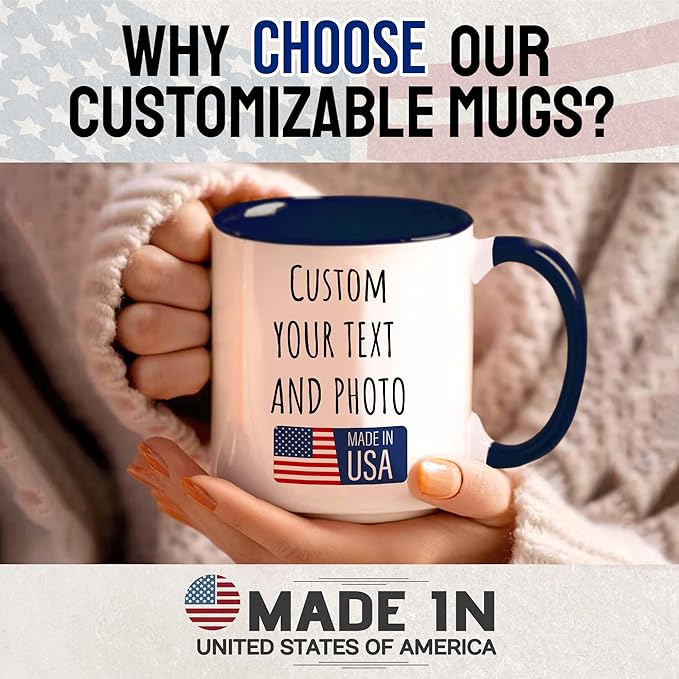 Custom Mug Upload Your Picture Personalized Coffee Mug with Photo Text Name Customized Cup Unique Ideas Gifts for Men Women Mom Dad Girlfriend Boyfriend Friend Family (Dark Blue, 15oz)