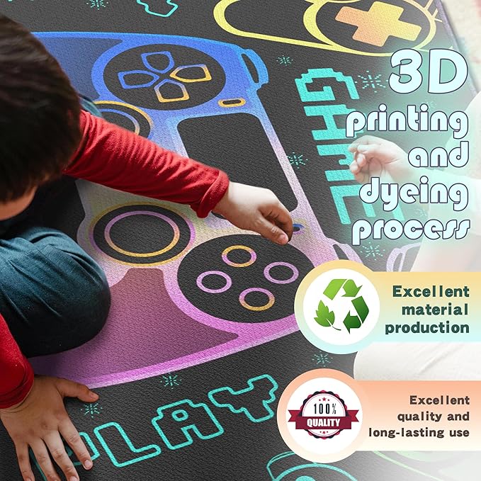 Play Gaming Rug for Bedroom Gamer Mat Gamepad for Boys Room 2x3 for Playroom Decor Washable