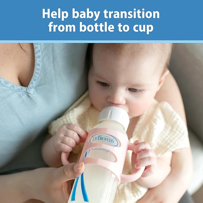 Dr. Brown's Narrow Baby Bottle Handles, 100% Silicone, Easy Grip Removable Handles for Bottle to Sippy Cup Transition, Gray, 4m+