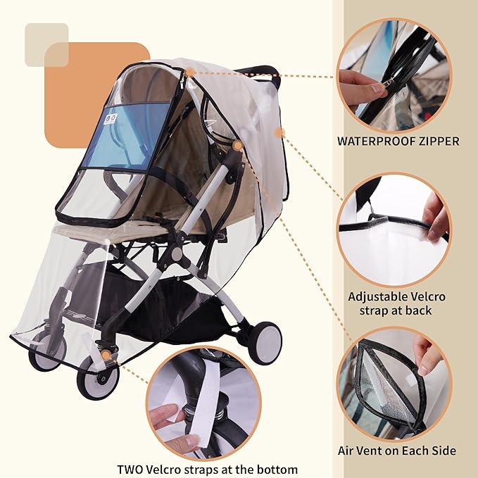 Bemece Stroller Rain Cover Universal Stroller, Travel Weather Shield Windproof and Waterproof Protect from Dust and Snow