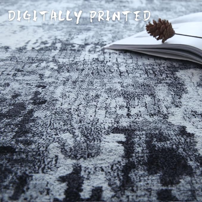 Runner Rug 2x6 Hallway Rugs Washable Boho Rug Soft Area Rug Abstract Pattern Non-Slip Faux Wool Vintage Rug for Kitchen, Entryway, Laundry, Bedroom, Grey and Black