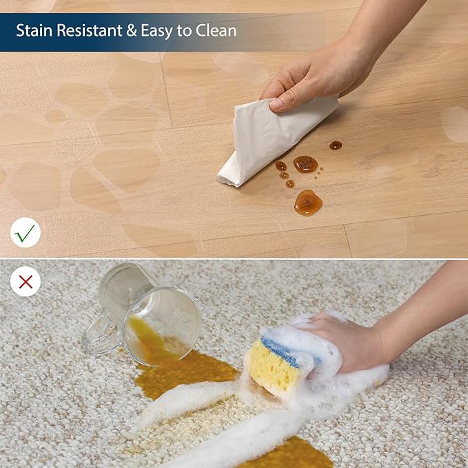 Clear Area Mat for Hard Floors, 3'X5' No Slip Vinyl Chair Rug for Under Dining Table, Pebble Patterned Waterproof Rug Protector Floor Mat for High Traffic Areas, Pet Litter Mat