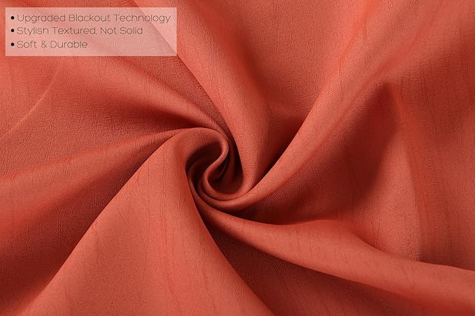 MIUCO Room Darkening Textured Grommet Thermal Insulated Blackout Curtains for Bedroom 2 Panels 52x95 Inch Long Rust